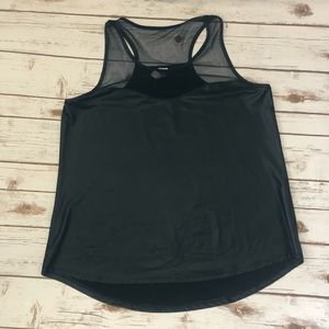 Pleather type racerback top with sheer detail